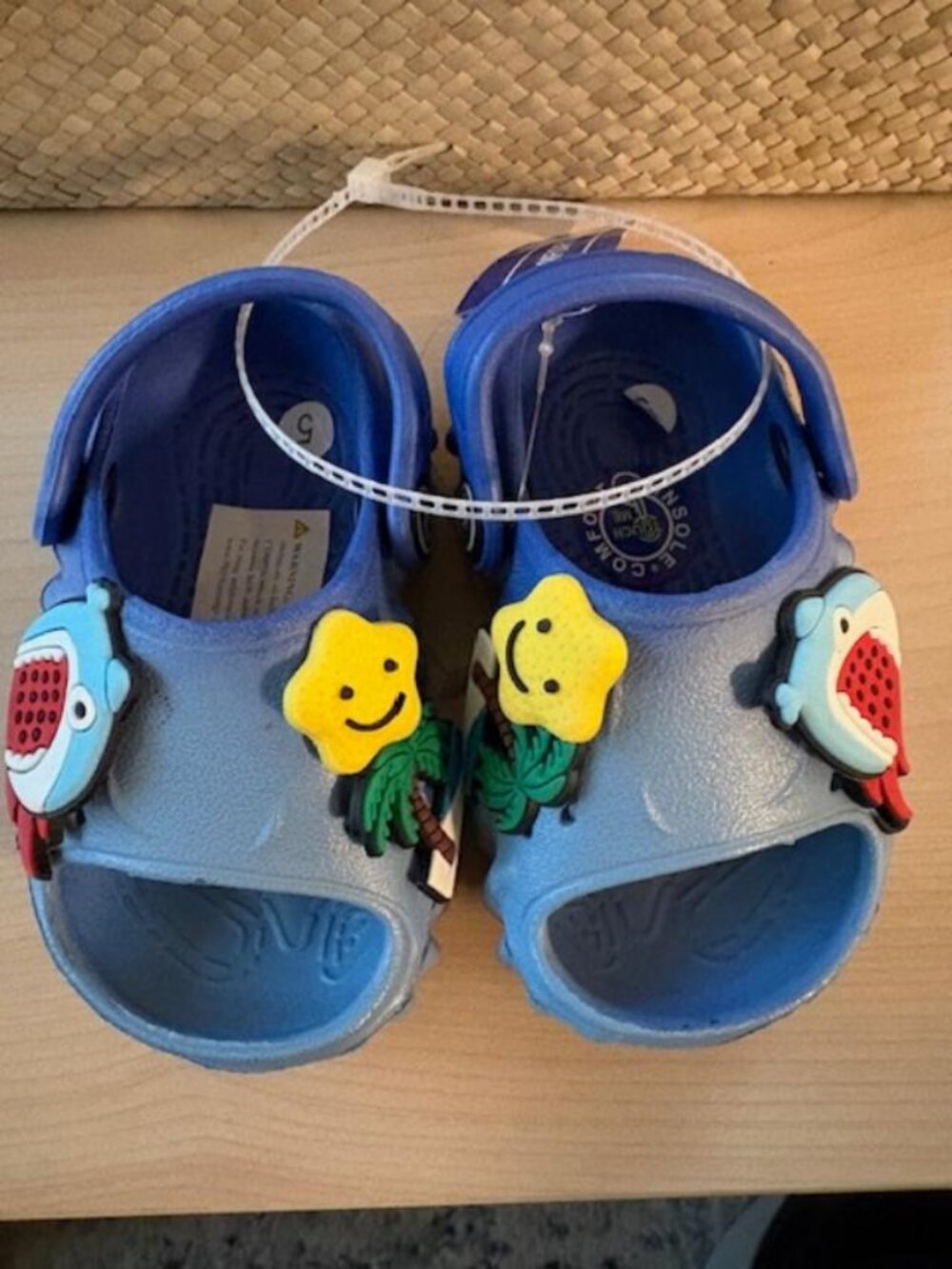 Toddler Boys EVA Clog Sandals Blue Shark Star Charms Size 5 Heel Strap New